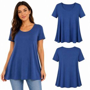 LuLaRoe XS Blue Short Sleeve Tunic Flared Hem USA